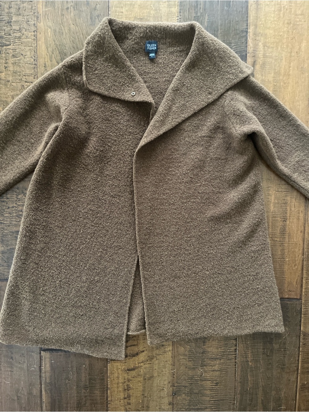 Eileen Fisher asymetrical textured brown wool draped cardigan Sz. L